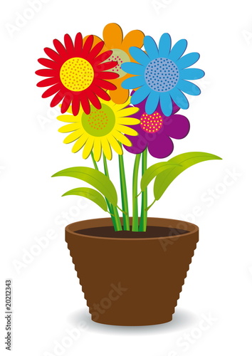 Bright colored flowers in a pot