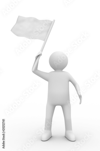 man waves flag on white bac...