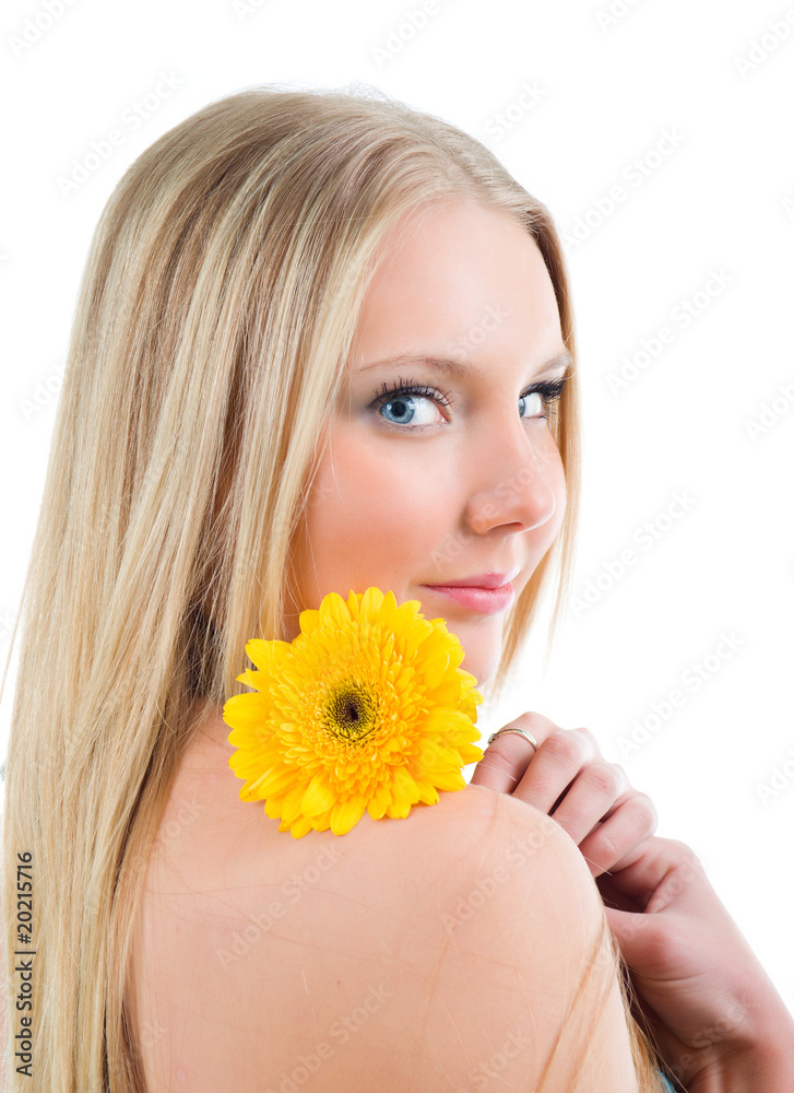 portrait of a beautiful blonde girl with flower. portrait of a beautiful blonde girl with flower.