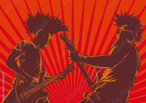 punk guitar players in retro style