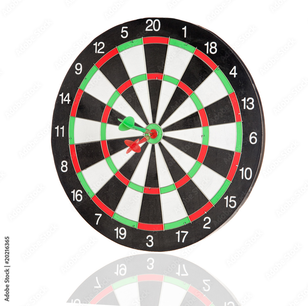 Red and green darts punctured in the center Red and green darts punctured in the center