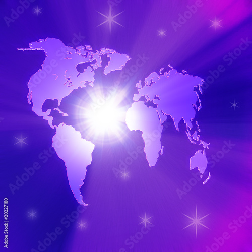 Blue planet earth and sun rays photo