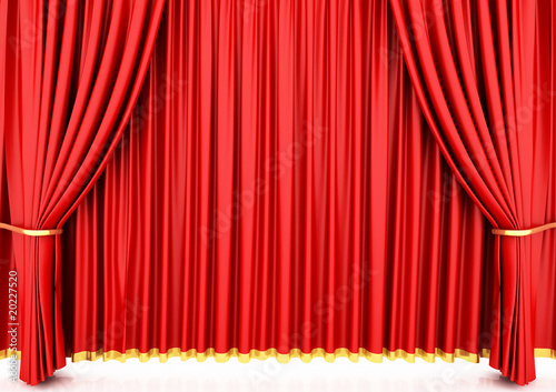 Red theater curtain isolated on white