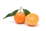 Juicy orange clementines on white background