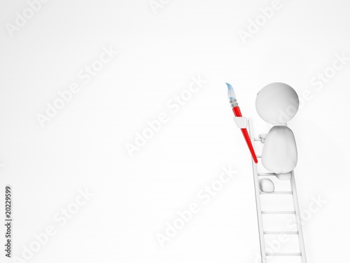 3D guy paintting on a  white wall (3D happyman isolated series) photo