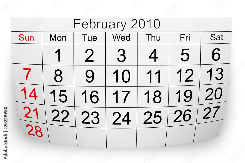 calendar February 2010 foto de Stock | Adobe Stock