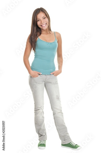 Young woman full length isolated