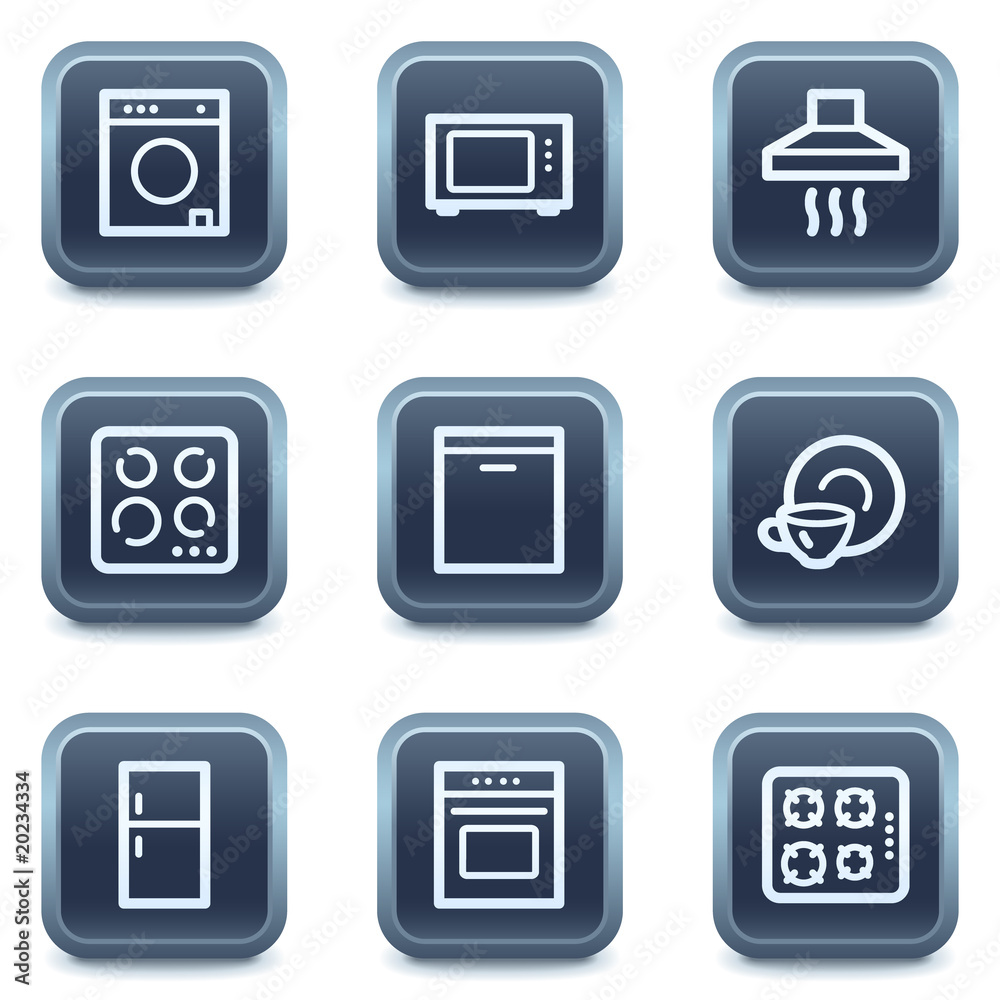 Home appliances web icons, mineral square buttons series