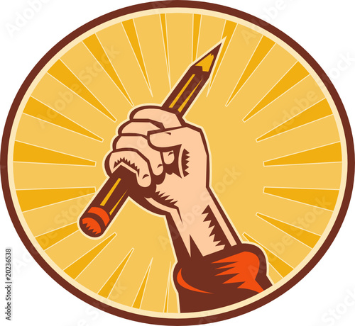 illustration  Hand holding pencil sunburst