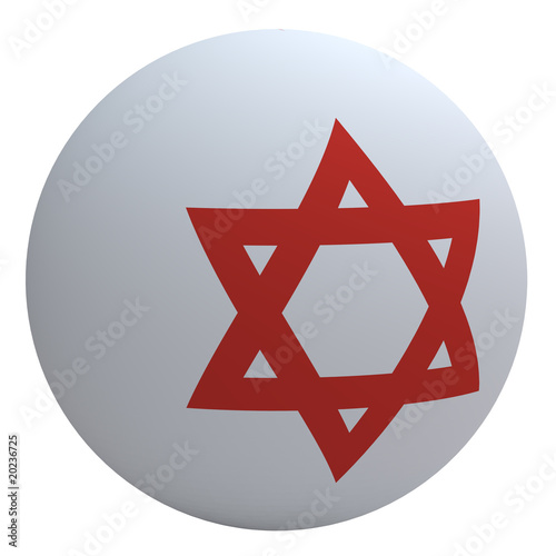 Red star of David flag on the ball isolated on white.
