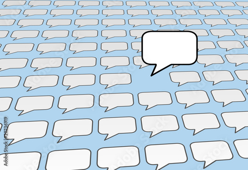 Speech bubble voice talks over social media blue