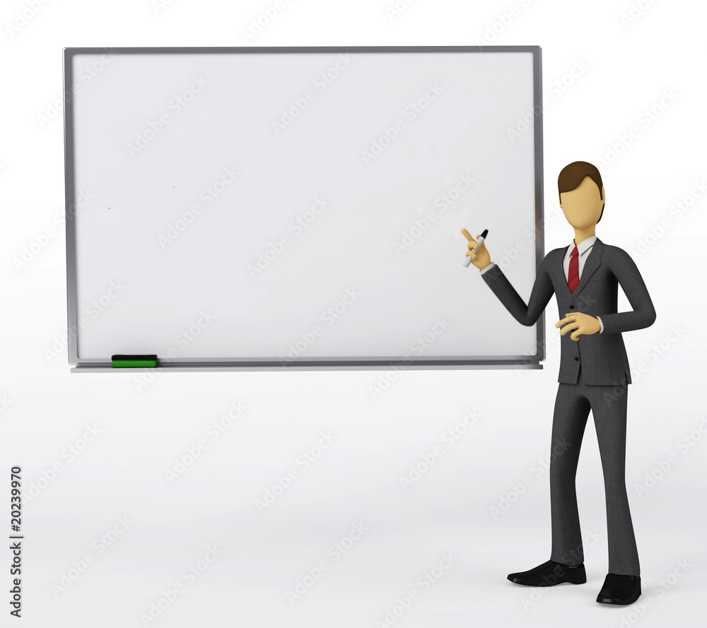 3d Businessman showing a template whiteboard 3d Businessman showing a template whiteboard