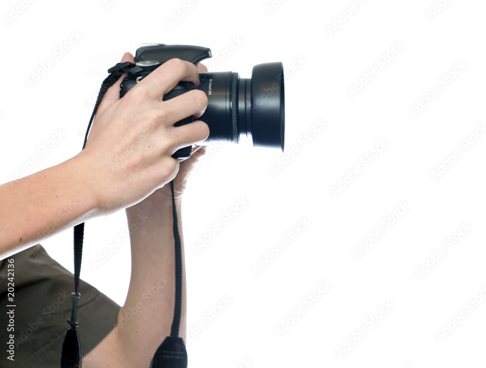 man's hands holding the camera. Isolated on white... man's hands holding the camera. Isolated on white...