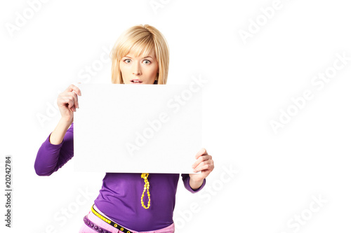 Stilish girl holding a blank sign