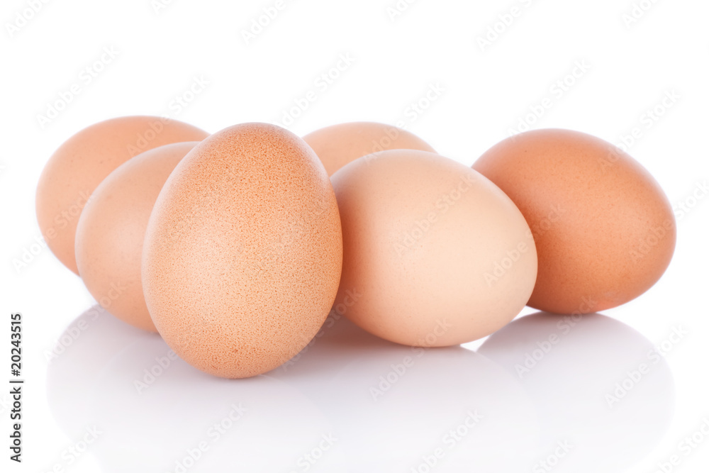 Half dozen brown chicken eggs isolated on white background Half dozen brown chicken eggs isolated on white background