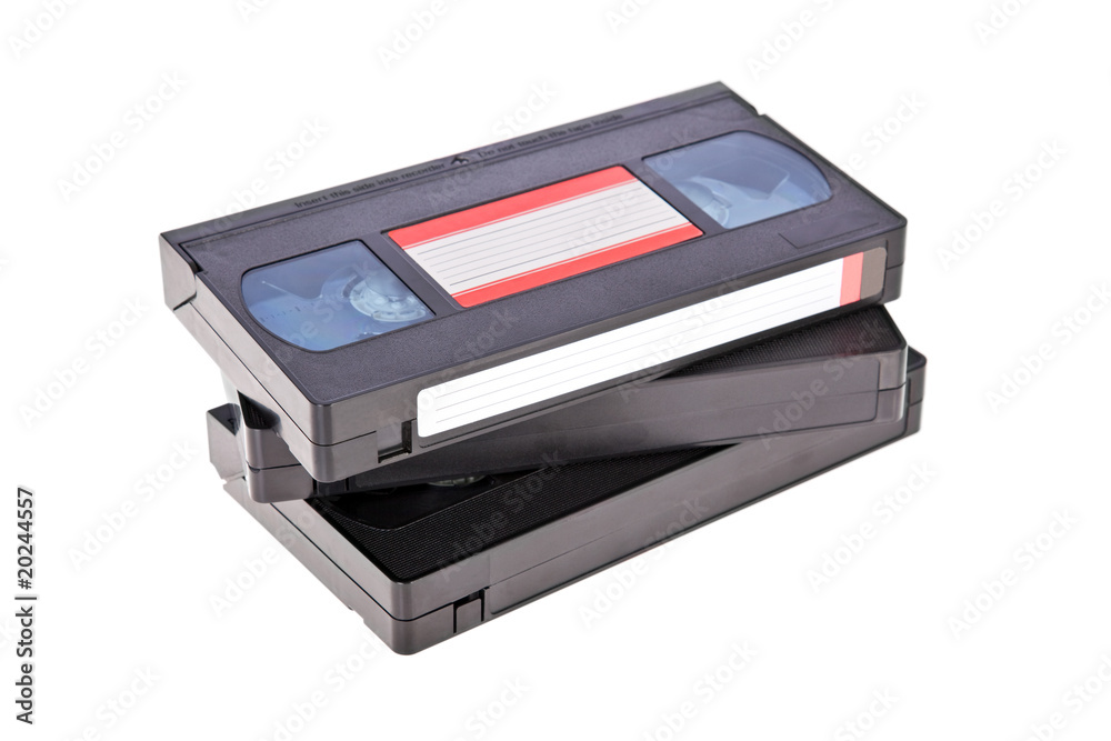 Old Video Cassette tapes isolated on white background Old Video Cassette tapes isolated on white background