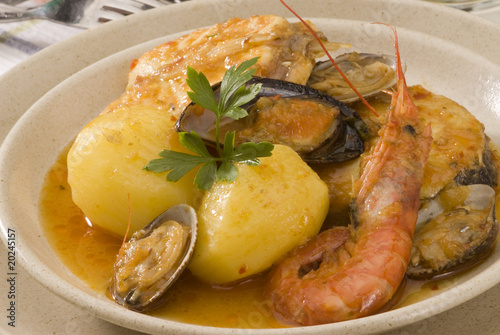 Spanish cuisine. Seafood stew Costa Brava style. photo