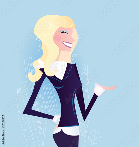 Blond business woman in black costume. VECTOR