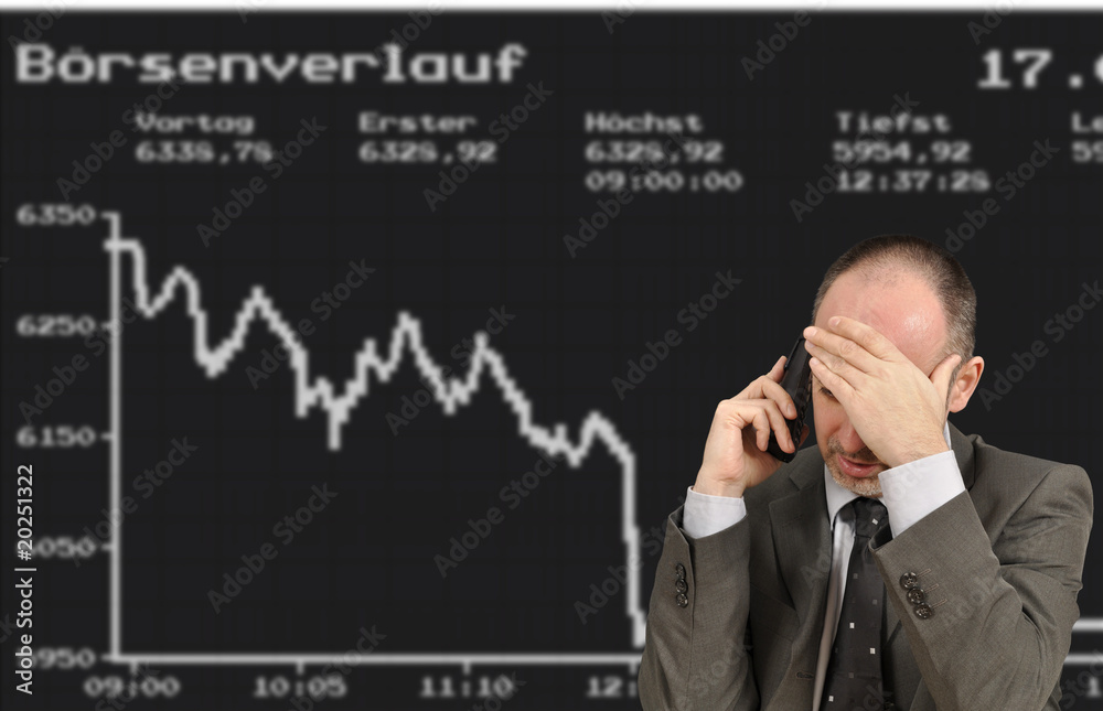 Mann verzweifelt wegen Börsenkurs Mann verzweifelt wegen Börsenkurs