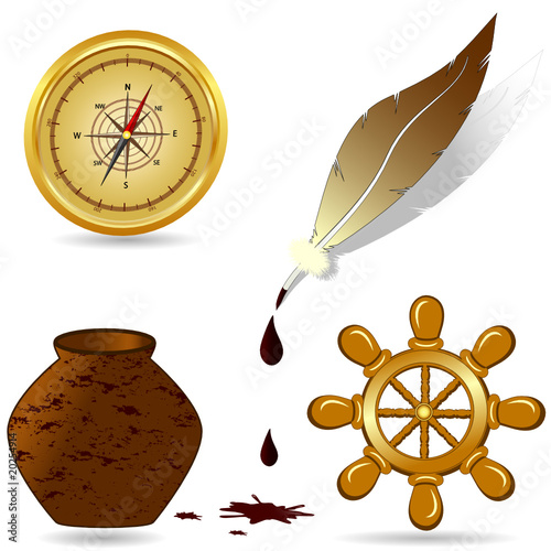vector illustration of a set of nautical icons