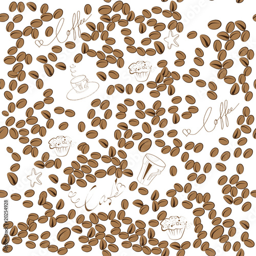 Vector seamless pattern with coffee beans and inscription