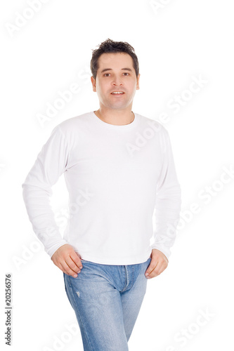 Portrait of happy young men over white background