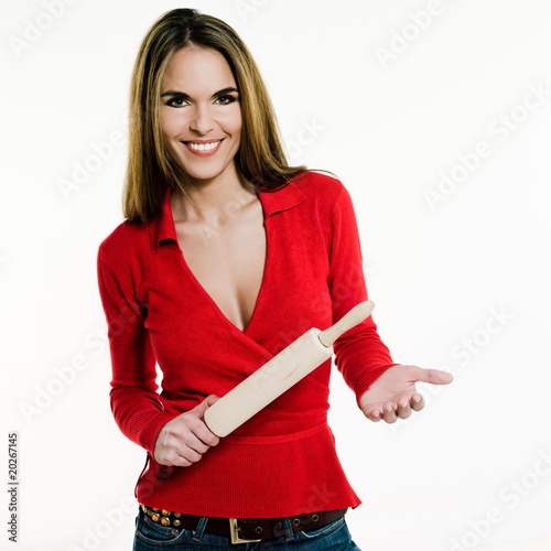 beautiful brunette caucasian woman on white background