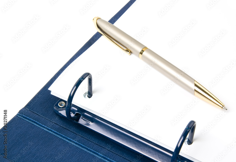 blue ring binder and pen blue ring binder and pen