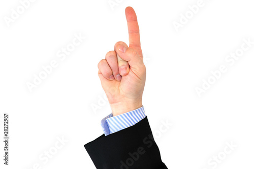 One businessman index finger pointed up isolated on white