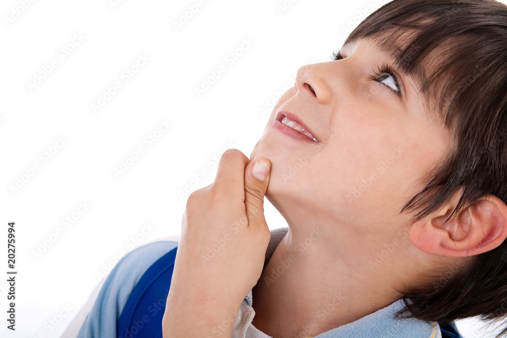 Cute kid thinking and looking up Cute kid thinking and looking up