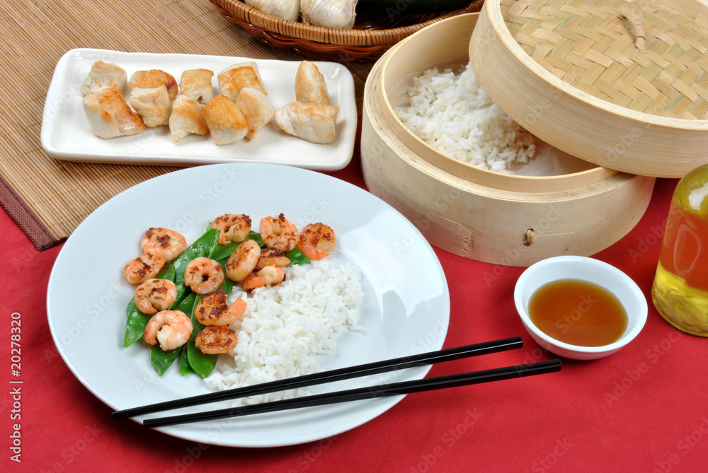 asian style grilled shrimps with organic rice asian style grilled shrimps with organic rice