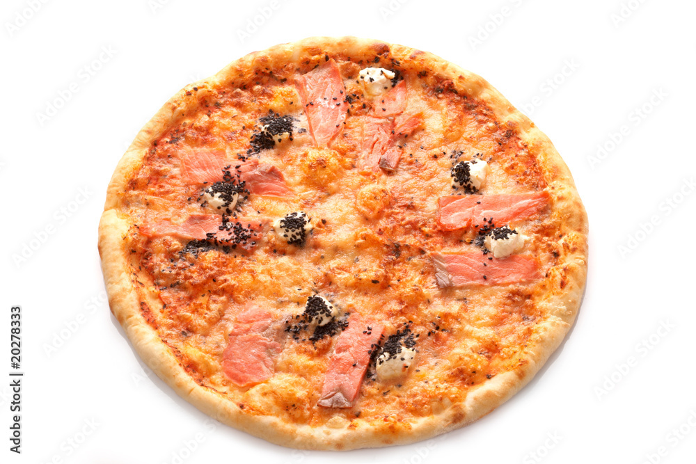 Pizza with grilled salmon