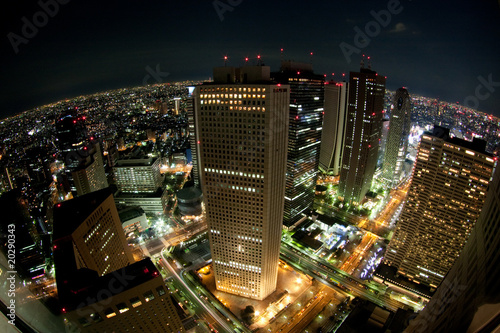 東京　新宿の夜景（魚眼レンズ）