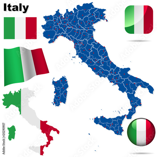 Italy vector set. Detailed country shape with flags.