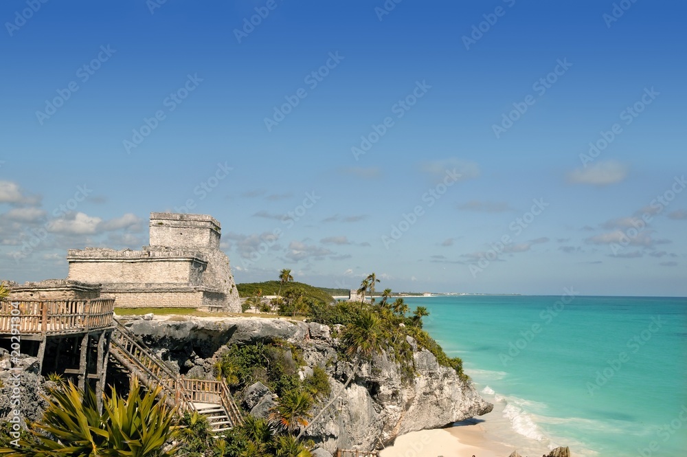 Blue turquoise Caribbean mayan ruins Tulum Blue turquoise Caribbean mayan ruins Tulum