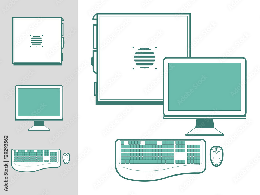 Computer with case, keyboard, mouse and monitor Computer with case, keyboard, mouse and monitor