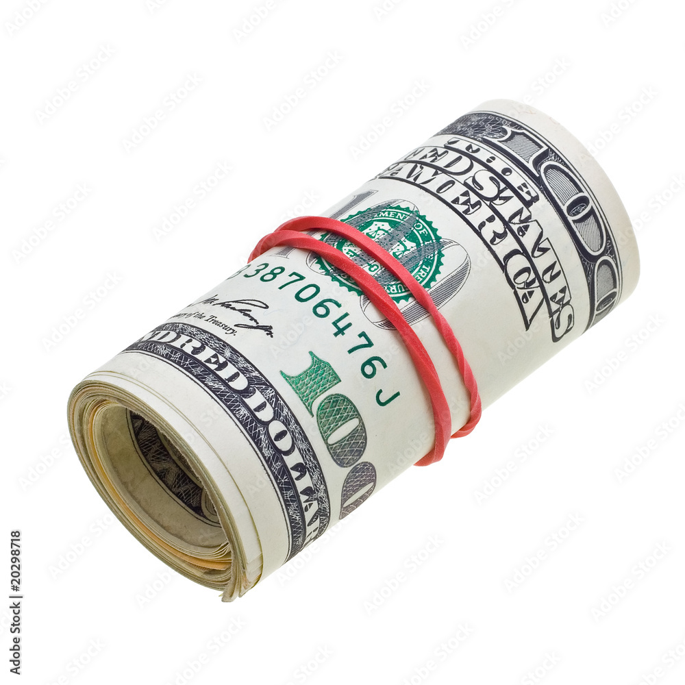 Money roll with US dollars bills isolated on white Money roll with US dollars bills isolated on white