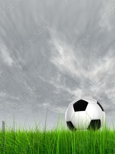 High resolution 3D soccer ball in green grass
