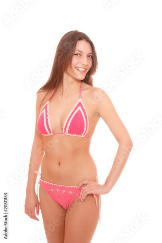 young woman in bikini isolated on white