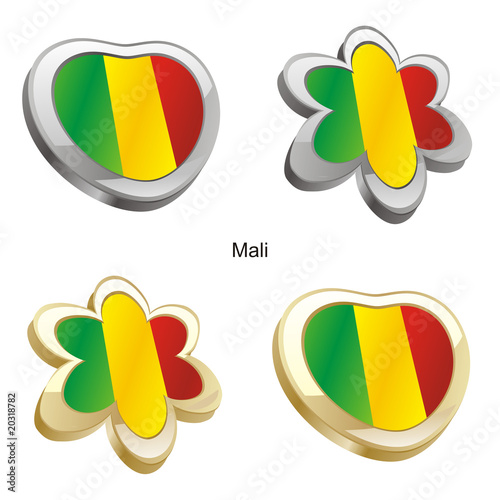 vector illustration of mali flag in heart and flower shape