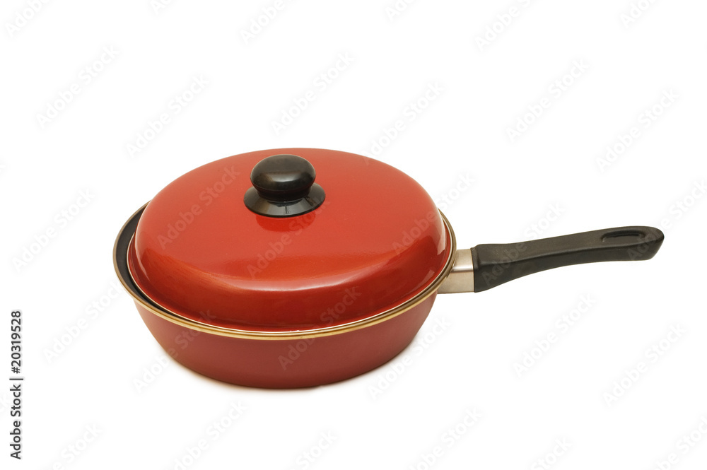 Red frying pan isolated on white background Red frying pan isolated on white background