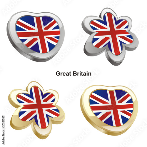 illustration of great britain flag in heart and flower shape