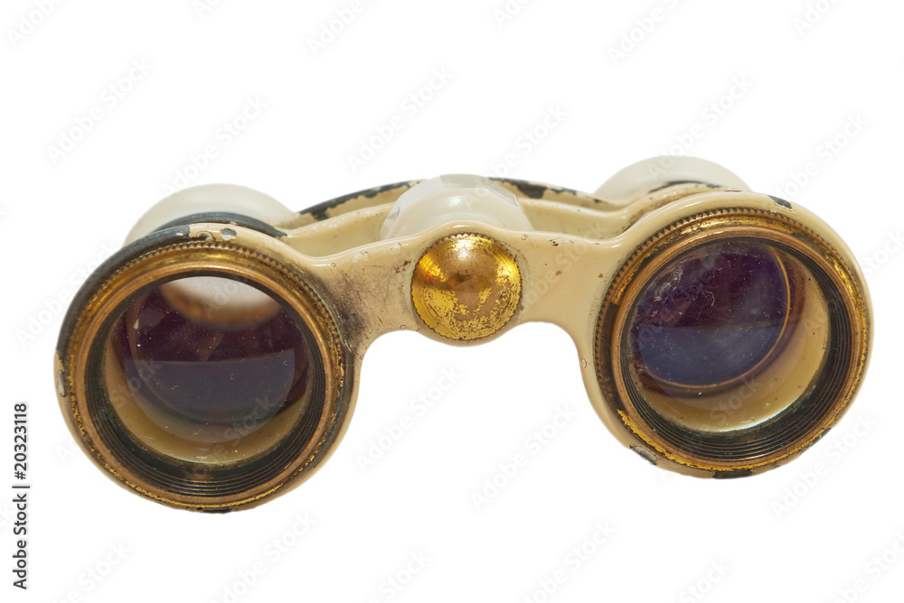 old simple theater binoculars isolated on white old simple theater binoculars isolated on white