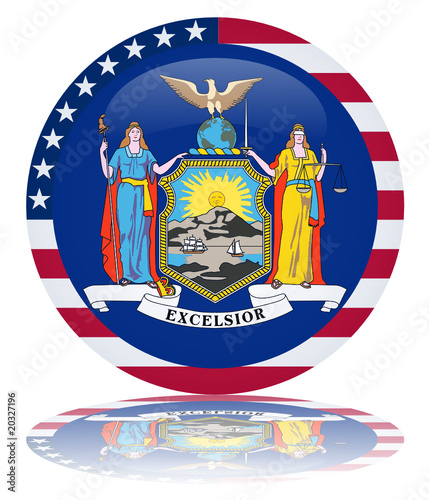 New York State Round Flag Button (USA America Vector Reflection)