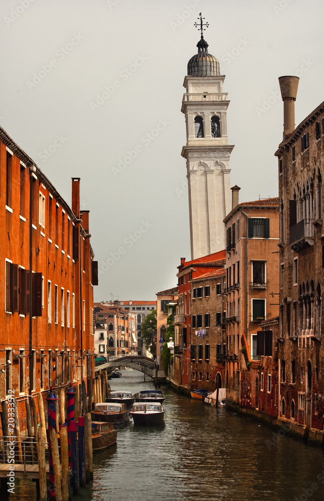 Side Canal Church Bridges Venice Italy