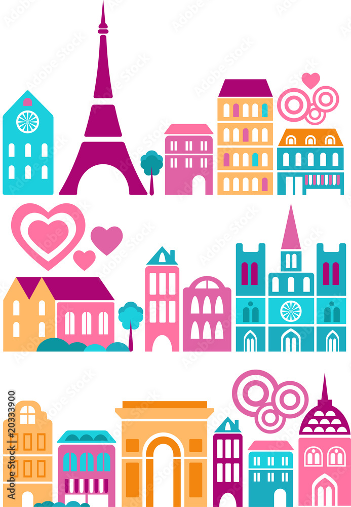Cute  silhouettes of Paris landmarks - European cities series