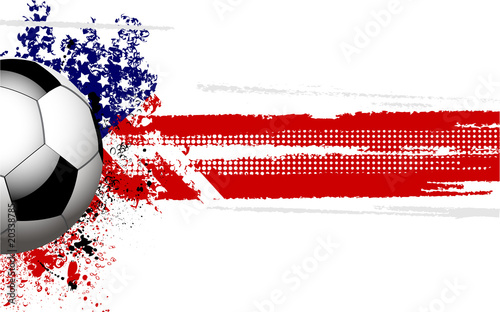 Soccer ball banner with grunge USA flag