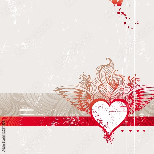 Vintage hand drawn flaming winged heart