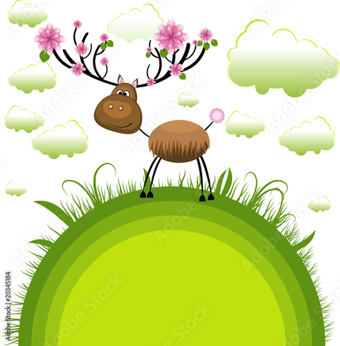 Spring reindeer .  Vector Illustration