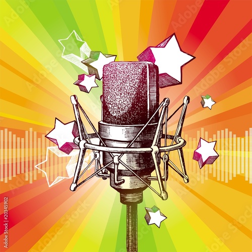 Hand drawn microphone and stars